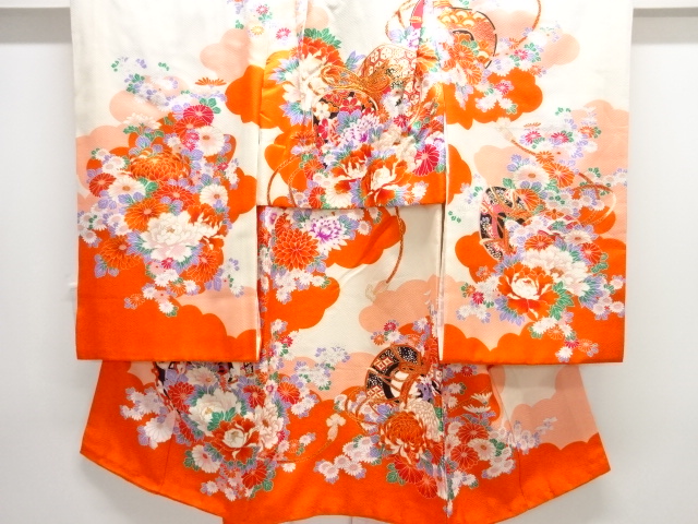 JAPANESE KIMONO / KIMONO FOR KIDS / SILK / EMBROIDERY / DRUM & FLOWERS